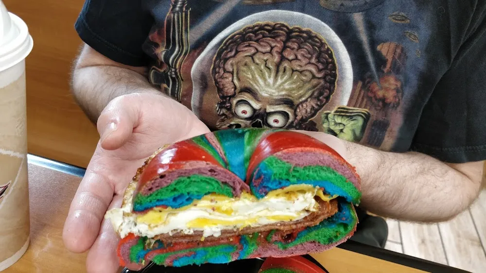 Rainbow Bagel Egg Sandwich